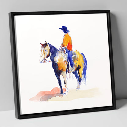 Vivid Western Rider western horse canvas wall art in black frame