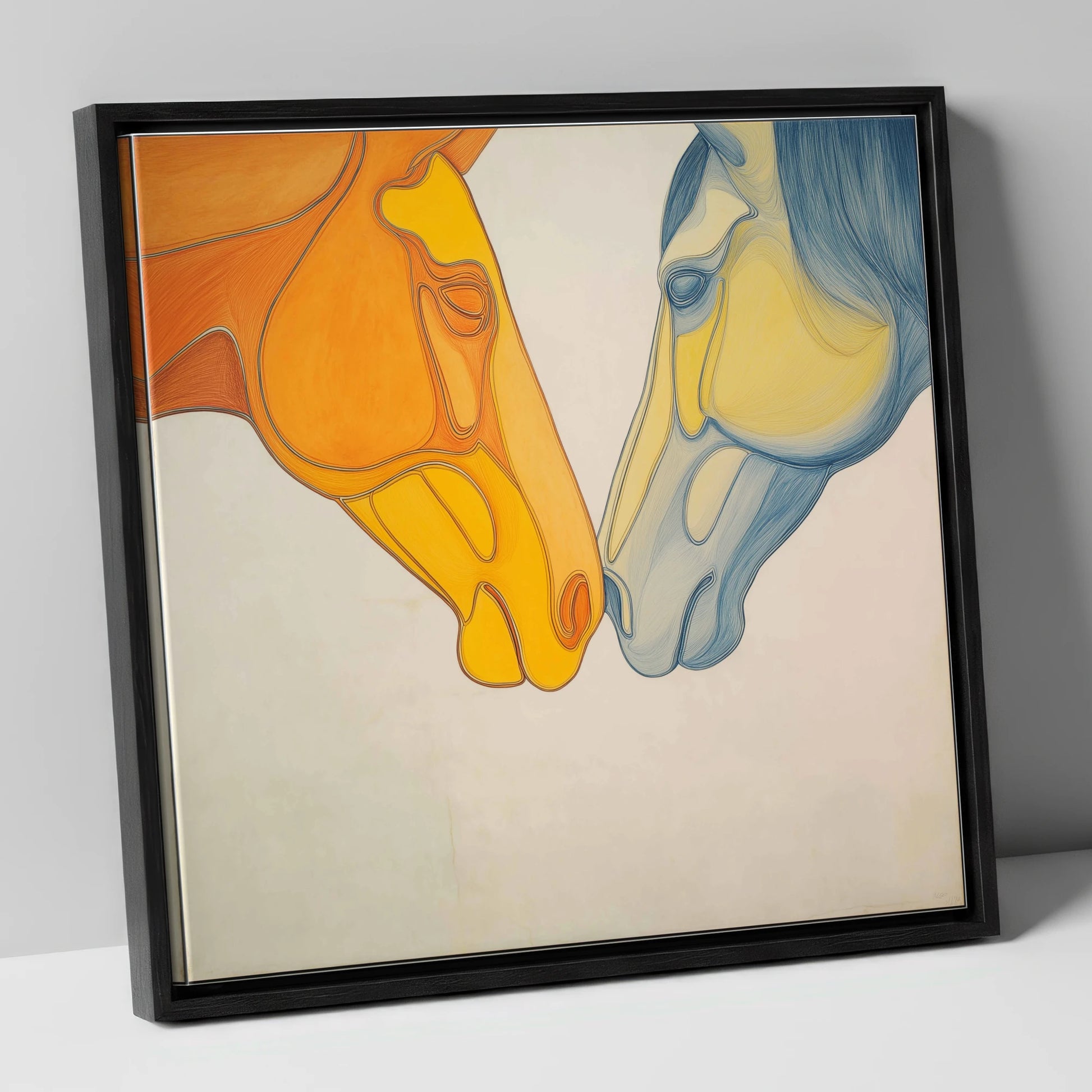 Flowing Connection horse portrait canvas wall art in black frame