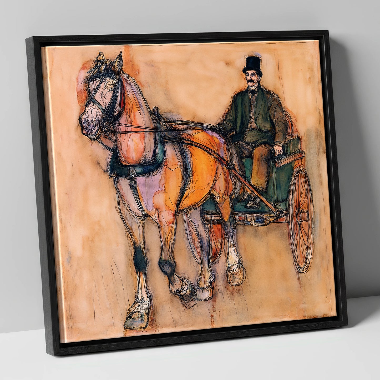 Gentleman of the Reins working horse canvas wall art in black frame