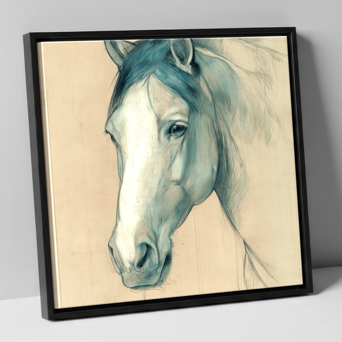 Azure Equine Study horse portrait canvas wall art in black frame