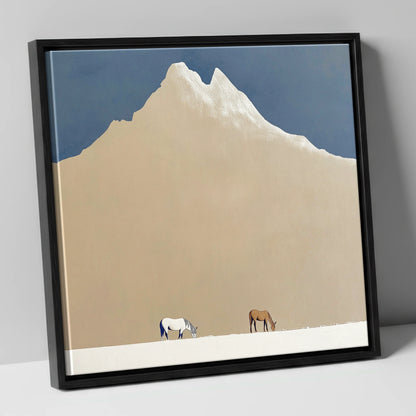 Beneath the Golden Peak horse landscape canvas wall art in black frame