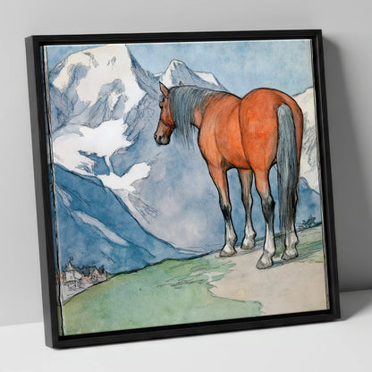 The Mountain Sentinel horse landscape canvas wall art in black frame