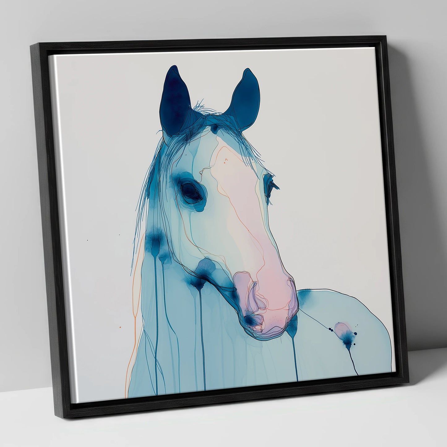 Cerulean Spirit horse portrait canvas wall art in black frame