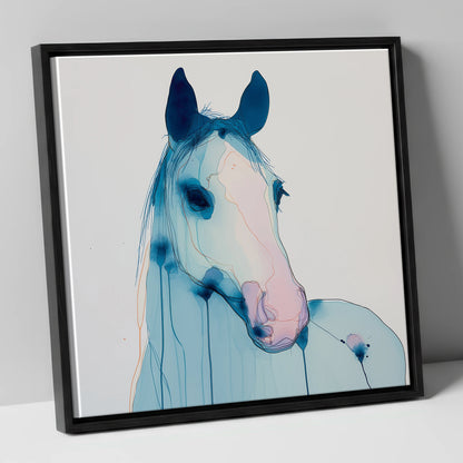 Cerulean Spirit horse portrait canvas wall art in black frame