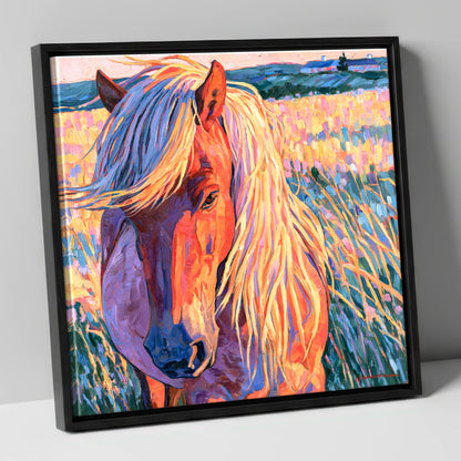 Vivid Horse With Flaxen Mane horse breed canvas wall art in black frame
