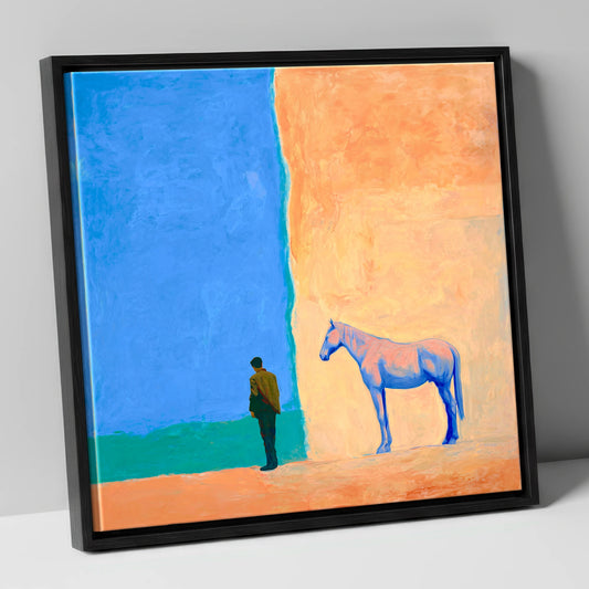 Silent Understanding horse & rider canvas wall art in black frame