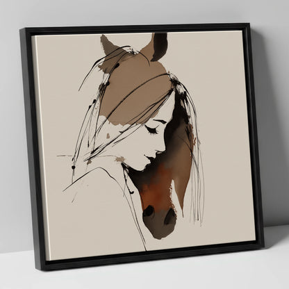 Intertwined Spirits horse & rider canvas wall art in black frame