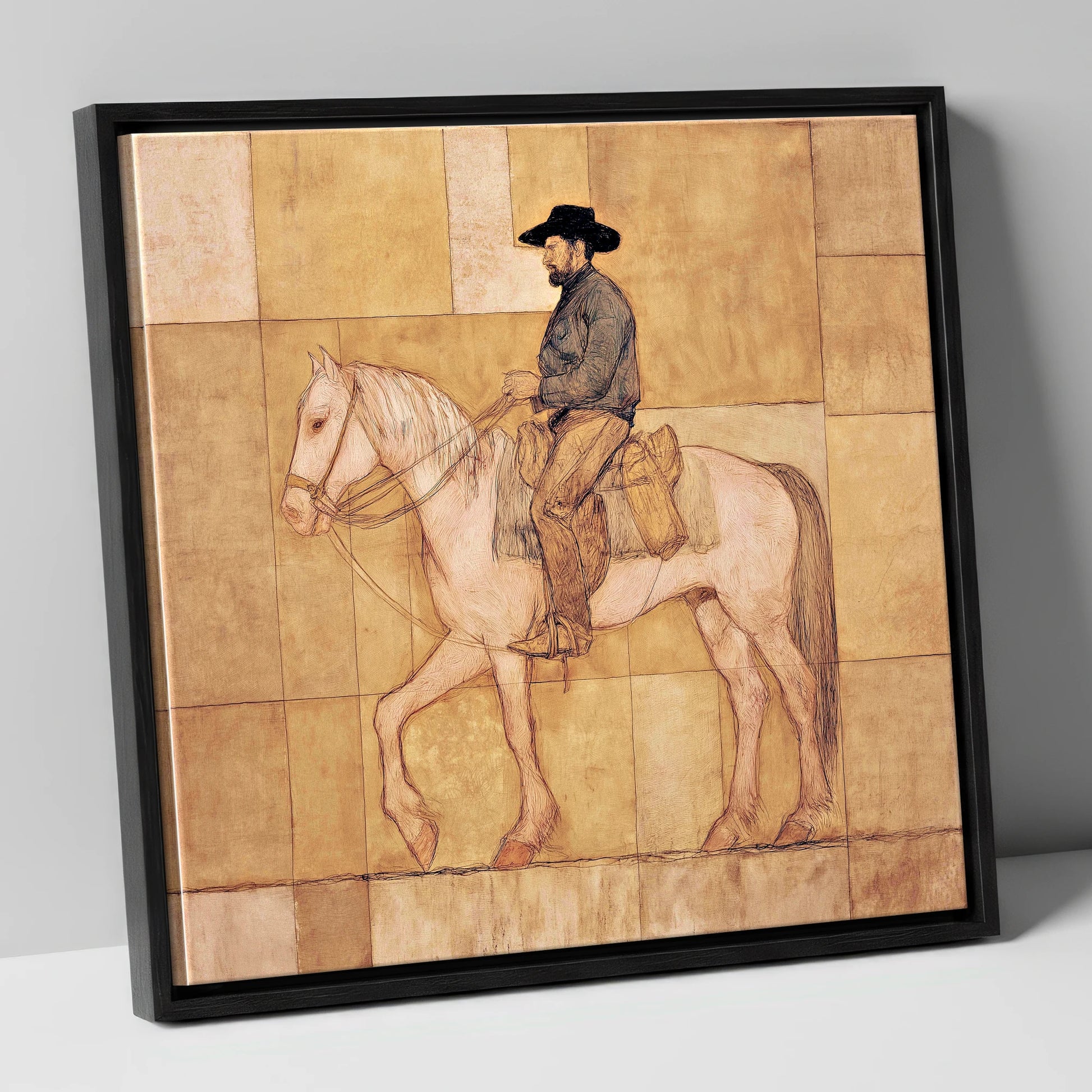 The Golden Trail western horse canvas wall art in black frame
