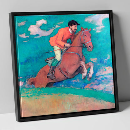 The Crimson Chase racing horse canvas wall art in black frame