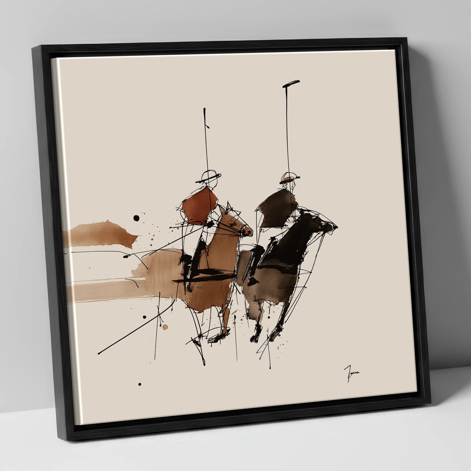 The High Goal polo horse canvas wall art in black frame