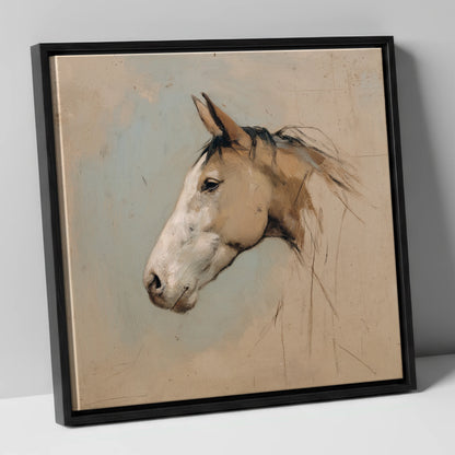 Muted Equine Profile horse portrait canvas wall art in black frame