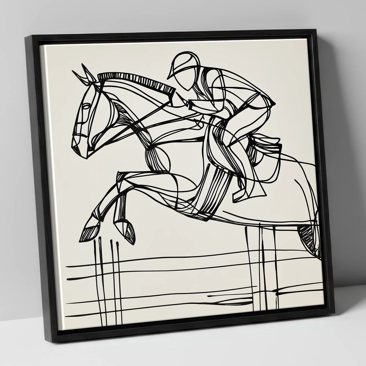 The Perfect Arc show jumping horse canvas wall art in black frame