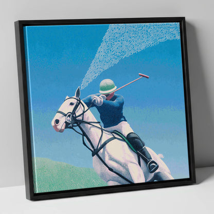 Skyward Swing polo horse canvas wall art in black frame