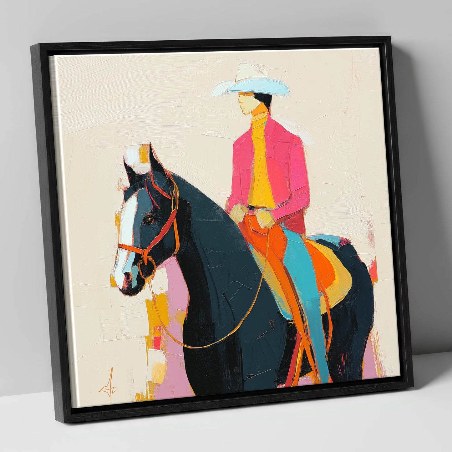 Vibrant Western Spirit western horse canvas wall art in black frame