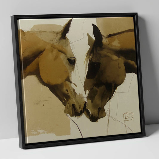 A Silent Bond horse portrait canvas wall art in black frame
