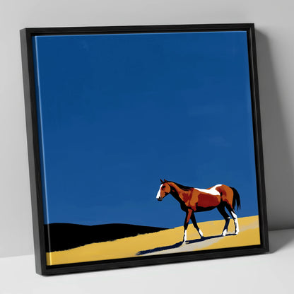 The Cobalt Horizon horse landscape canvas wall art in black frame