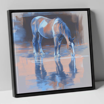 Tranquil Reflection horse portrait canvas wall art in black frame