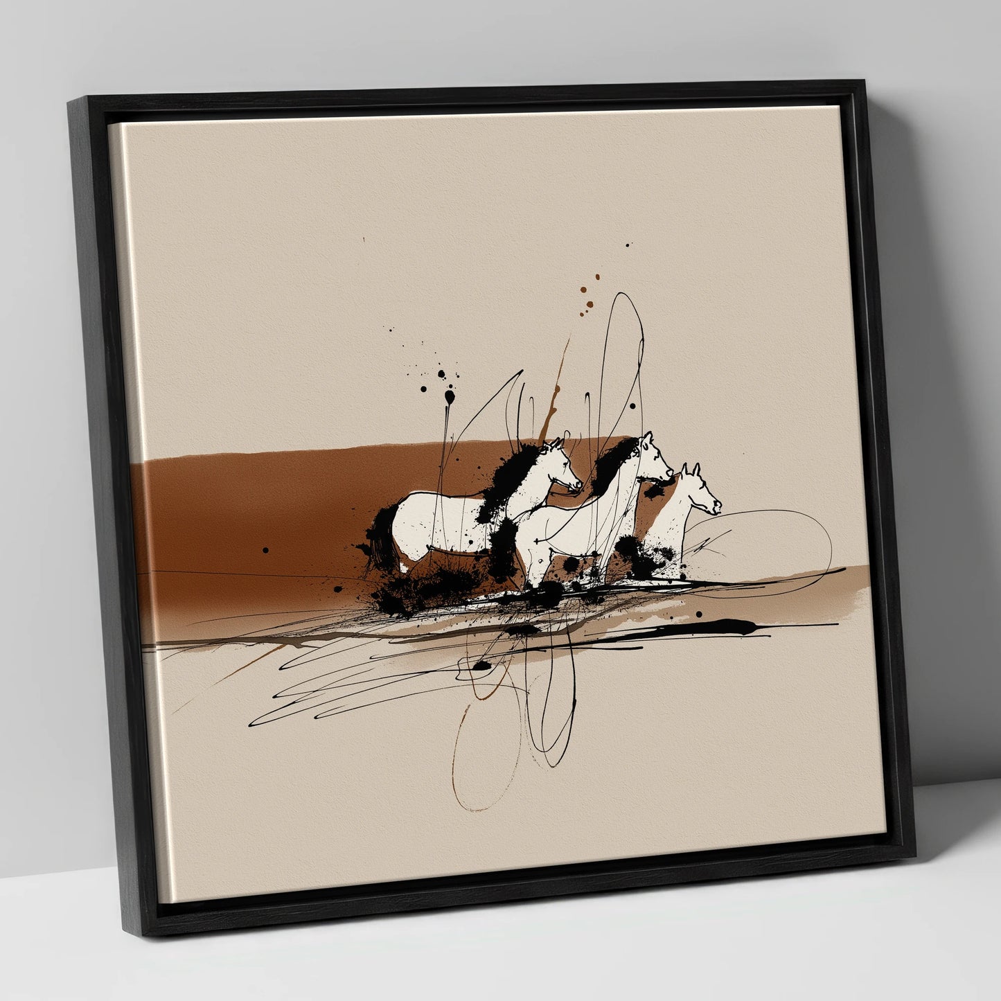 Freedom in Motion wild horses canvas wall art in black frame