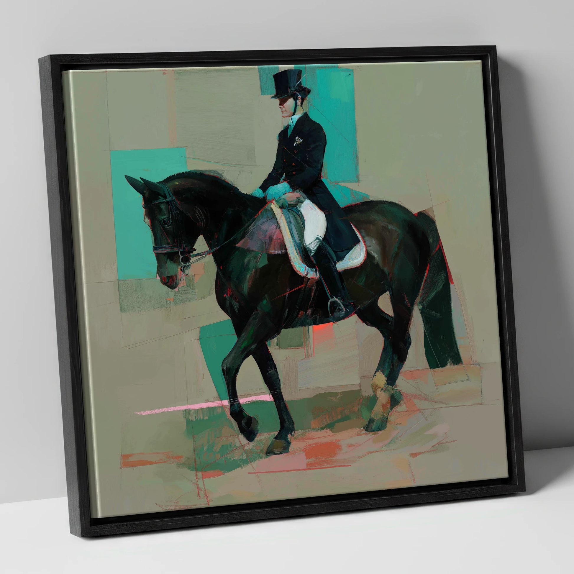 Contemporary Collection dressage horse canvas wall art in black frame