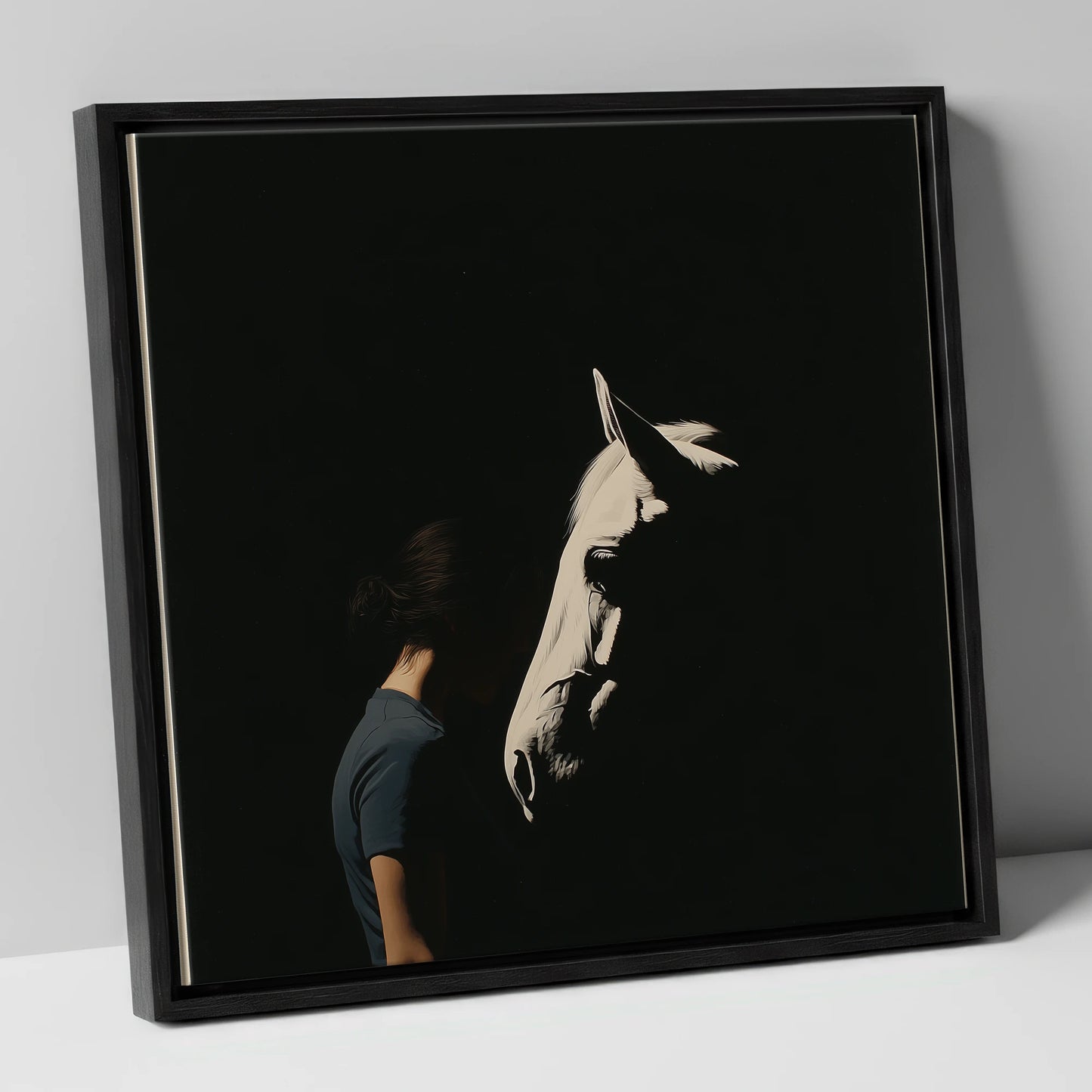 The Quiet Bond horse & rider canvas wall art in black frame