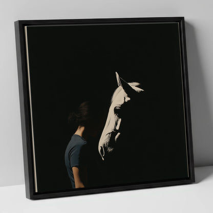 The Quiet Bond horse & rider canvas wall art in black frame