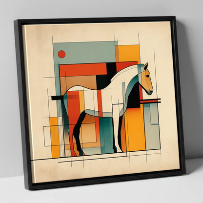 Modernist Equine Profile horse stable canvas wall art in black frame