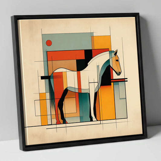 Modernist Equine Profile horse stable canvas wall art in black frame