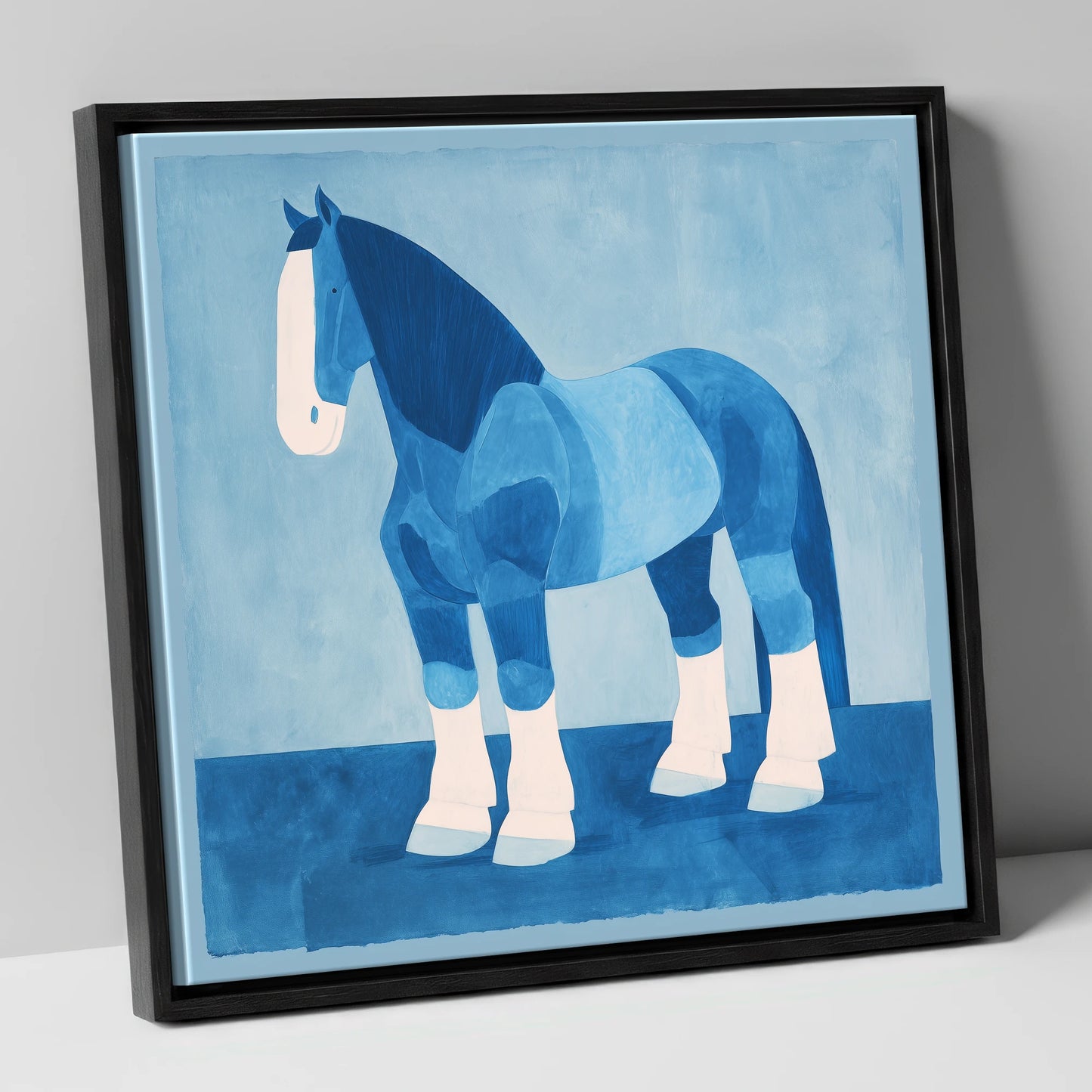 Cobalt Heavy Horse horse breed canvas wall art in black frame
