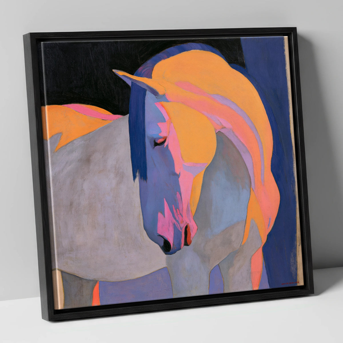 Colourful Painted Grey Horse horse breed canvas wall art in black frame