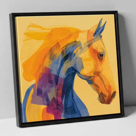 Vibrant Contour Profile horse breed canvas wall art in black frame