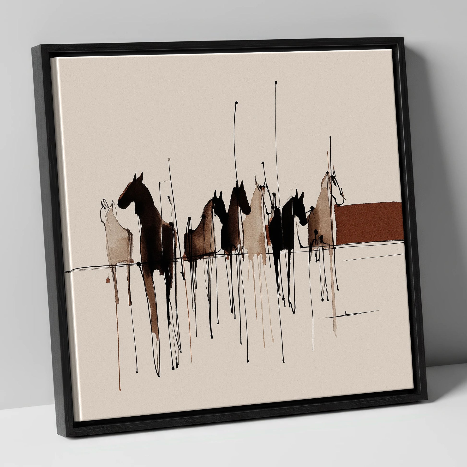 Shadows of the Herd wild horses canvas wall art in black frame
