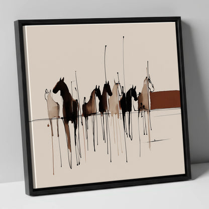 Shadows of the Herd wild horses canvas wall art in black frame