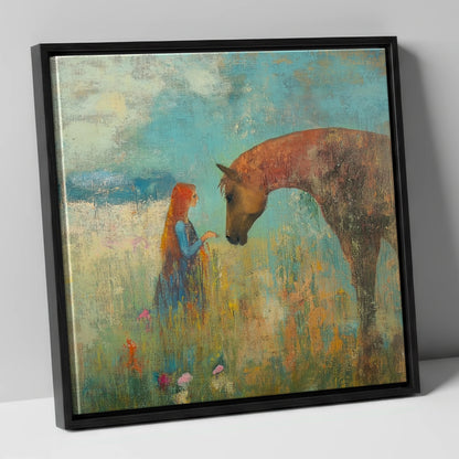 A Quiet Connection horse & rider canvas wall art in black frame