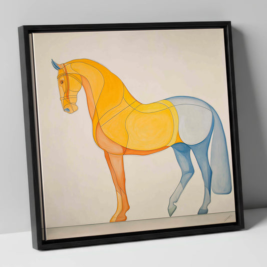 Amber and Slate Harmony dressage horse canvas wall art in black frame