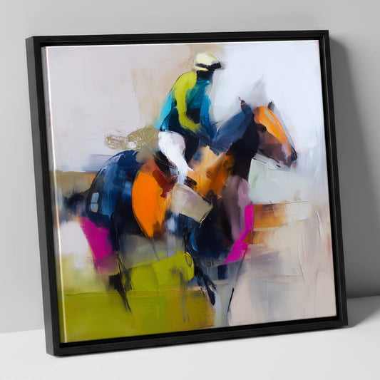 The Vivid Furlong racing horse canvas wall art in black frame