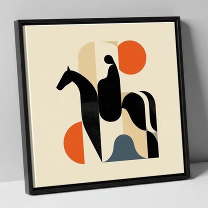 Mid-Century Silhouette horse & rider canvas wall art in black frame