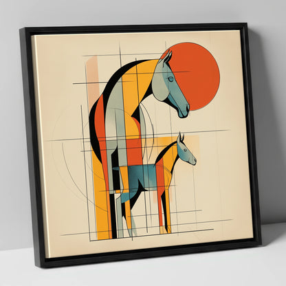 Structured Equine Harmony mare & foal canvas wall art in black frame