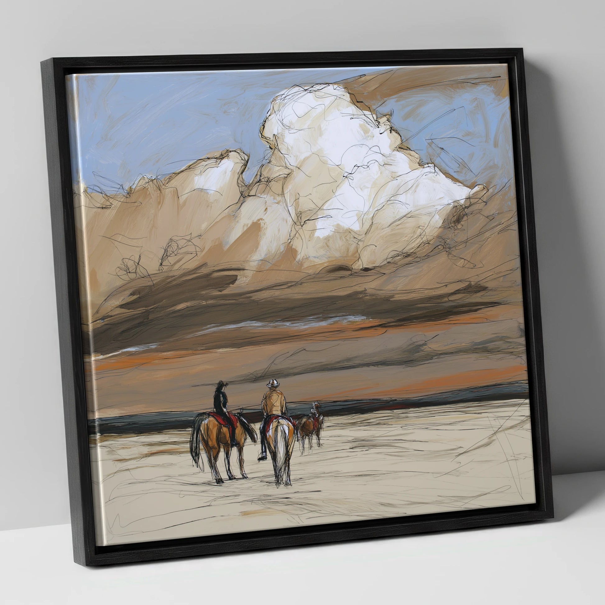 Boundless Skies horse landscape canvas wall art in black frame