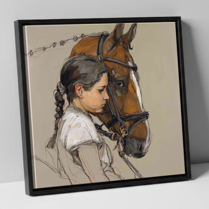 The Quiet Bond horse & rider canvas wall art in black frame