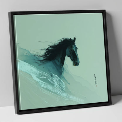 Charcoal Tempest horse breed canvas wall art in black frame