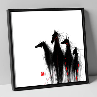 Crimson Thread Herd wild horses canvas wall art in black frame