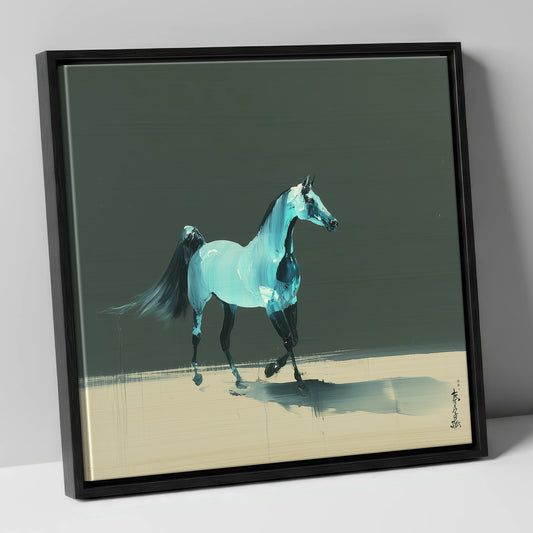 Azure Arabian Spirit horse breed canvas wall art in black frame