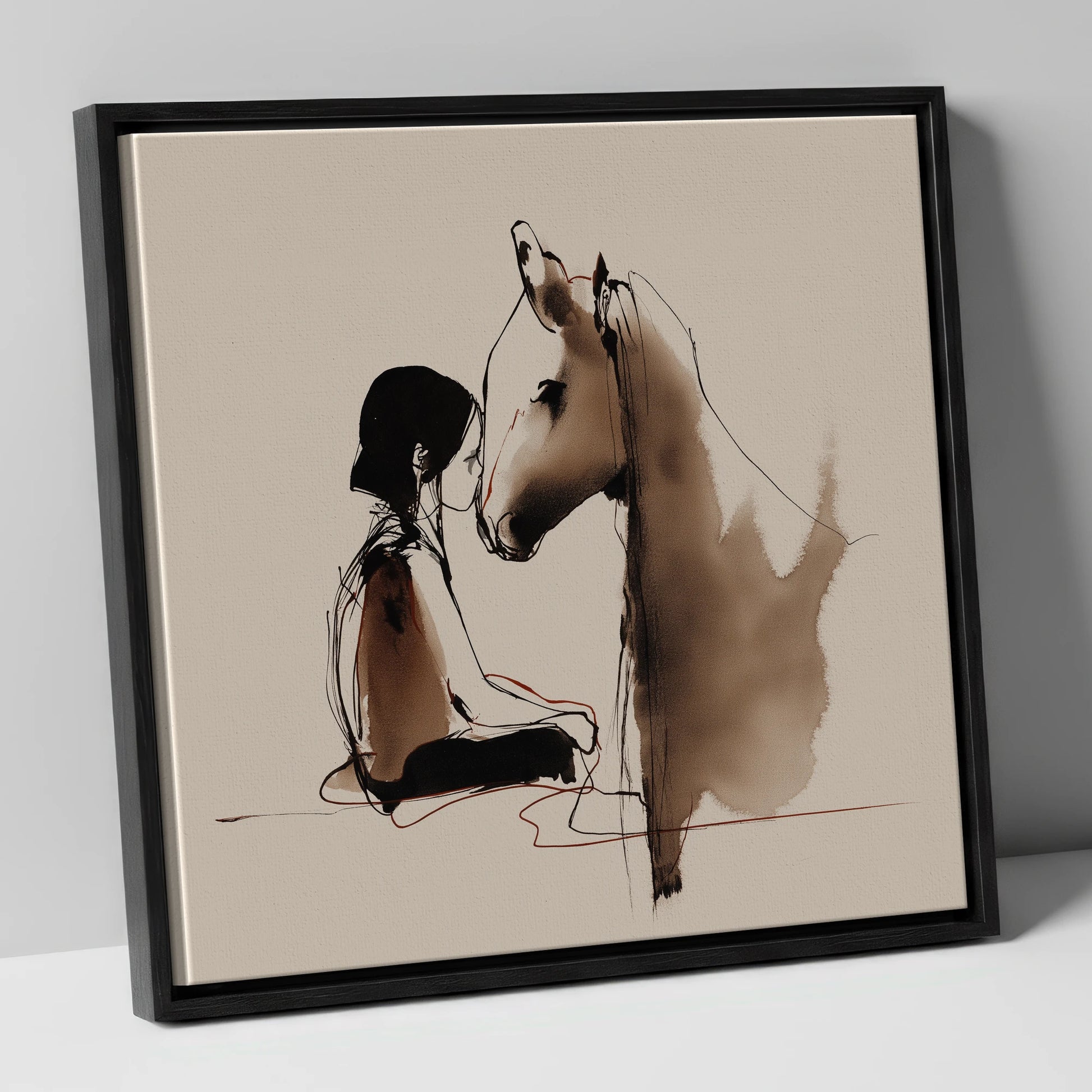 The Shared Breath horse & rider canvas wall art in black frame