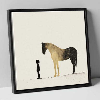 Celestial Bond horse & rider canvas wall art in black frame