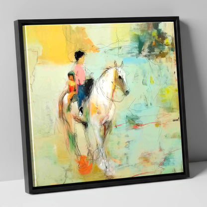 The Shared Ride horse & rider canvas wall art in black frame
