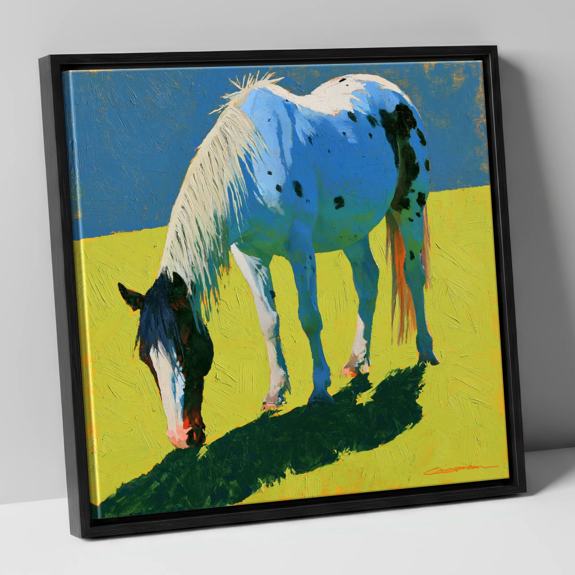 Vibrant Appaloosa Horse Grazing horse breed canvas wall art in black frame