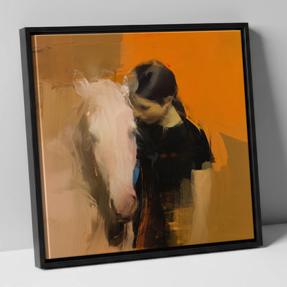 Unspoken Bond horse & rider canvas wall art in black frame