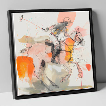 The Decisive Swing polo horse canvas wall art in black frame