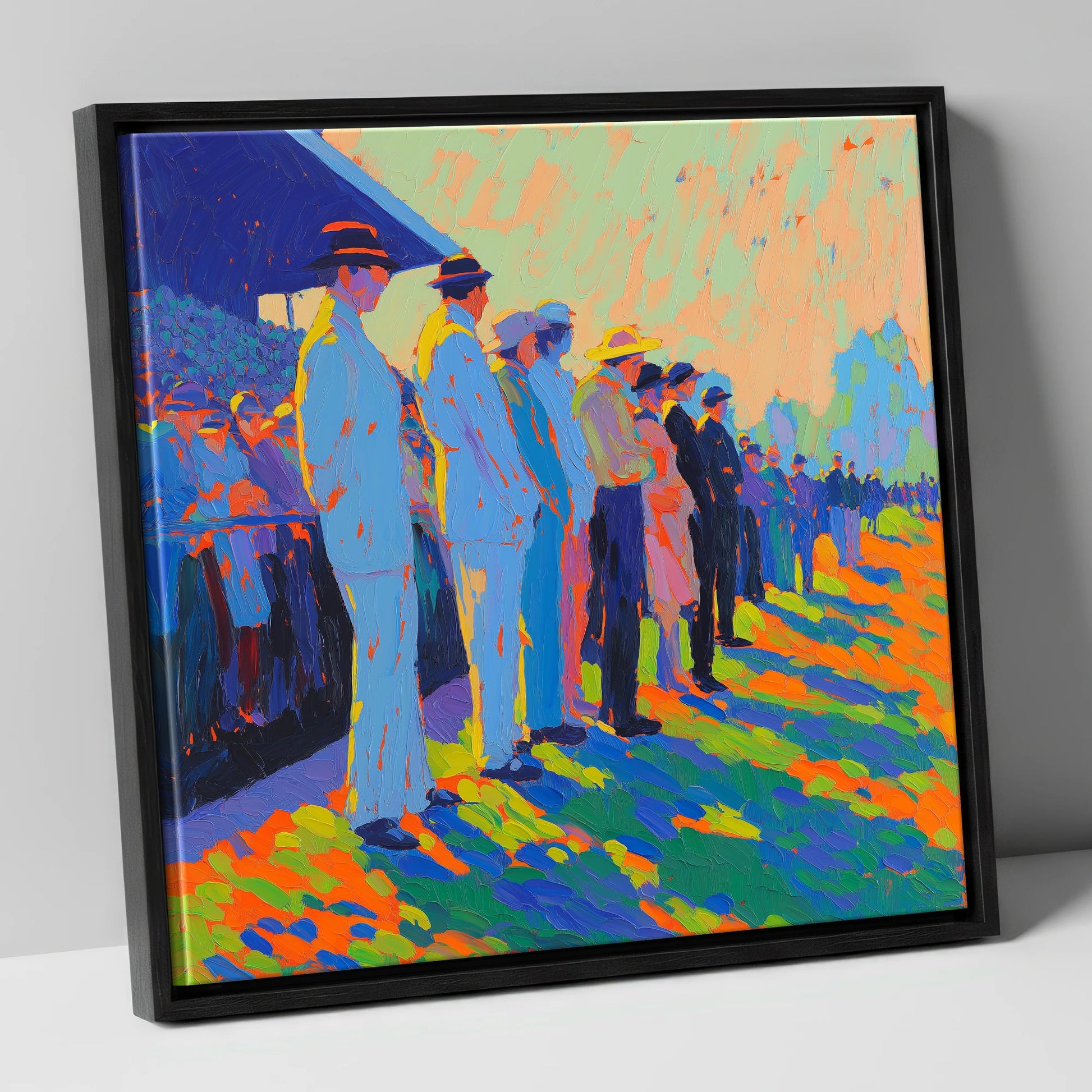 Trackside Anticipation racing horse canvas wall art in black frame