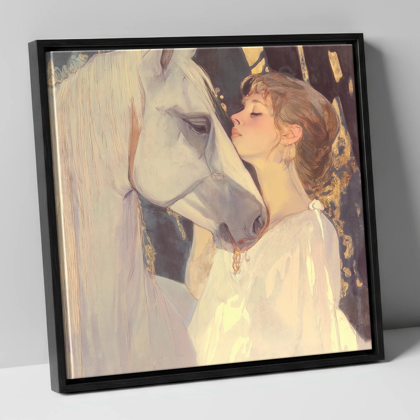 A Luminous Bond horse & rider canvas wall art in black frame